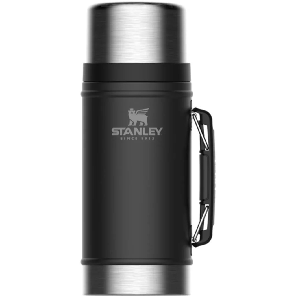 Mattermos i svart och silver med handtag från Stanley