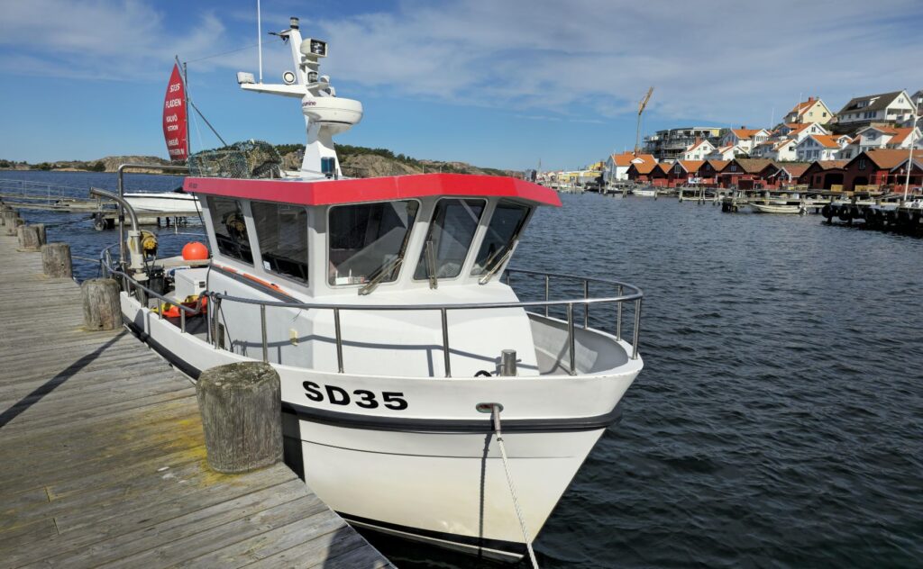En turbåt står vid bryggan i Fjällbacka